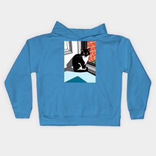 Cute Tuxedo cat sitting at the front door Copyright by TeAnne Kids Hoodie